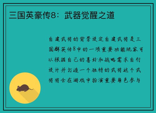 三国英豪传8：武器觉醒之道